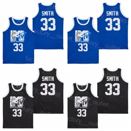 Movie Basketball MTV Music Television 33 Will Smith Jersey First Annual Rock N Jock BBall University Team Black Blue All Stitched HipHop For Sport Fans High School