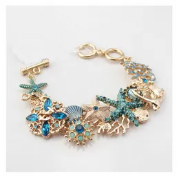 Pulseras con dijes Ocean Elements Pulsera Marine Starfish Seahorse Shell Coral Cystal Charms Colorful Fancy Dressing Jewelry