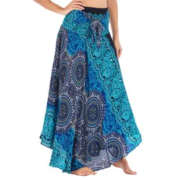 Sommarkvinnor tryckt midi kjol lång hippie bohemisk zigenare boho blommor elastisk midja blommig halter 2022 g3 kjolar