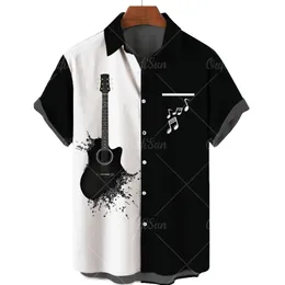 Summer Guitar Stripe 3D Printowane koszule na małe koszule luźne swobodne krótkie rękawowe hawajskie koszulę duże rozmiary ubrania na top 220607