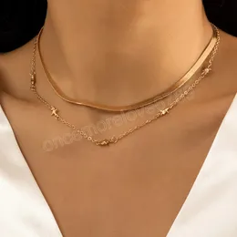 Skiktade ormkedjor Kort chokerhalsband för kvinnor Guld/silverfärg Enkla halsband Set 2022 Fashion Jewelry