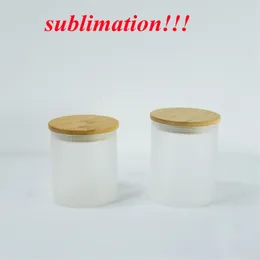süblimasyon boş 6 oz mum kavanoz tumbler bambu kapağı ile düz cam şeker kavanozu buzlu bardak ısı transferi için