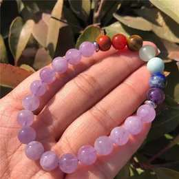 Charm Bracelets Natural Crystal 7 Chakras Bracelet Round Beads Amethyst Rose Quartz Healing Stone Women Jewelry GiftCharm Lars22