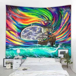 Beautiful Psychedelic Moon Landscape Wall Carpet Mandala Boho Decor Home Background J220804