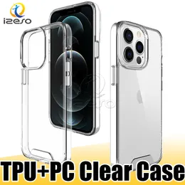 Anti-skrapade transparenta telefonfodral för iPhone 15 14 Plus 13 Pro Max 12 11 XS XR Clear Back Cover TPU PC Protective Case izeso