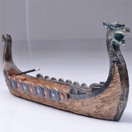 Dragon Boat Porta bastoncini di incenso Intagliato a mano Ornamenti per incensiere Retro s Design tradizionale #SO Y200106