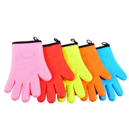Cotton Five Finger Short Silica Gel Heat Resistant Thick Silicone Kitchen Barbecue Oven Glove Cooking BBQ Grill Mitt Baking Glovethe