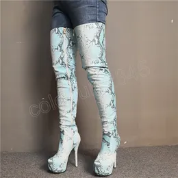 Модная платформа Blue Snake Print Женщины Botas Mujer Invierno 2022 Упомянутые пальцы с ног