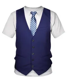 2022 3D T Shirt مضحك بدلة مزيفة Tuxedo Bow Tie 3D طباعة القمصان الرجال الصيف الأزياء قصيرة الأكمام الشارع