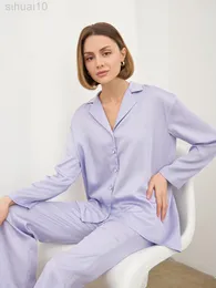 Hiloc Back Slit Loungewear Women Sets 2022 Full Sleeves Satin Nightwear Woman Fashion Single-Breasted Chic Women Home Clothing L220803