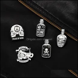 Pins Broschen Schmuck Europäische Punk-Serie Skelettbuchstaben Flaschenförmige Unisex-Legierung Emaille SKL Wörter Kleidung Abzeichen Jacke Pullover Backp