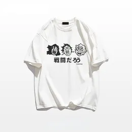 يابانية طباعة نساء الرجال رجال القطن قصير القميص شيرت الرجال الطالب فضفاضة 2022 الربيع الصيف زوجين قمم TEE