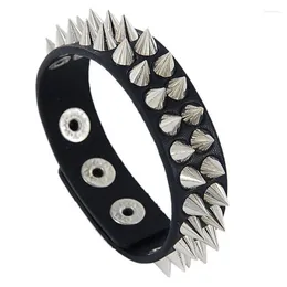 Charm Bracelets Gothic Delicate Cuspidal Spikes Rivet Cone Stud Cuff Black Leather Bangles Punk Bracelet For Women Men JewelryCharm Kent22