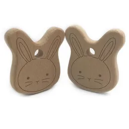 DIY Cartoon Long-eared Rabbit Natural Beech Wooden Teether Pacifier Chain Food Grade Wood Baby Teether Toy for Newborn