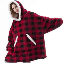Långa hoodies kvinnor tröja filt vinter plysch fleece överdimensionerad TV -filt med ärmar damer varm huvtröja