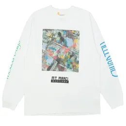 22fw USA Men Dollars Tee Graffiti Golden Logo Print Long Sleeve High Quality Plus Size T Shirt