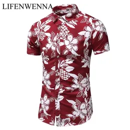 Лето Прибытие Рубашки Мужчины Мода Печать с коротким рукавом Гавайская рубашка Мужской Повседневная Цветочная Slim Fit Пляжные Рубашки Plus M-7XL 220401