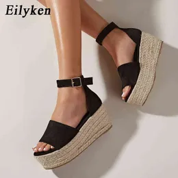 NXY Sandals Summer Buckle Pasek platforma klinowa damska moda słoma warkocz wysokie obcasy buty buty z kroplami żeńska wysyłka