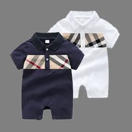 High quality Baby Rompers baby boys plaid jumpsuits toddler kids lapel short sleeve cotton climb clothes fashion newborn lattice Bodysuit 3 models