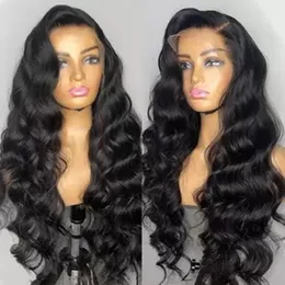 Body Wave Lace Front Human Hair Wig Dla Czarnych Kobiet Pre Zieszany Brazylijski 13x4 30 cal Luźna Fala HD Niewidzialna Peruki z przodu 150% Gęstość Diva2