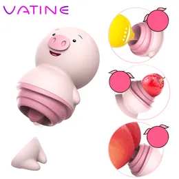 Vatine Cute Pig Tongue Slicking Vibrator Sexiga leksaker för kvinnor 6 lägen Nippel Massager Clitoris Stimulator Kvinnlig Masturbator