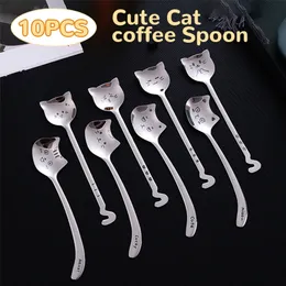 8/10Pcs Leuke Kat Koffielepel 304 Roestvrij Stalen Lepel Theelepel Lange Steel Bestek Gift Servies Accessoires 220509