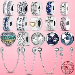 925 Sterling Silver Ciondola Charm CZ pave Clip Charm Daisy Beads Stopper Bead Fit Pandora Charms Bracciale Accessori gioielli fai da te