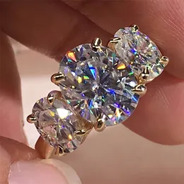 10K AU417 Żółte złote kobiety Ring Diamonds 1 2 3 karatowe owalne przyjęcie weselne rocznicowy pierścionek Romantyczny 220816