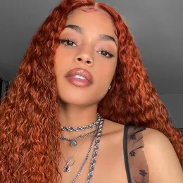 28 30 Inch Ginger Orange Curly Lace Front Brazilian Human Hair Wigs For Black Women Loose Deep Wave Synthetic Frontal Closure Wig