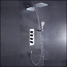 Dabrahe Chrom Wasserfall Und Regen Badezimmer Dusche Wasserhahn Thermostat Mischer Set Bad Vae Kopf Drop Lieferung 2021 Sets Wasserhähne Duschen Acc