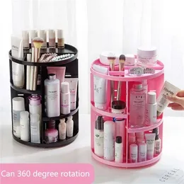 360 degree Rotating Makeup Organizer Brush Holder Jewelry Case Cosmetic Storage Box Shelf 210309