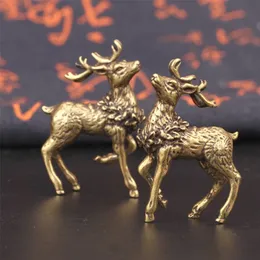 2PCS Pure Copper Deer Sculpture Ornaments Solid Brass Sika Miniature Figurines Lucky Feng Shui Crafts Desk Decorations 220617