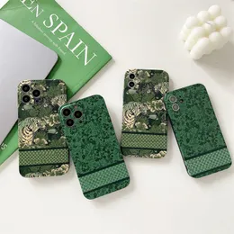 Green Forest Luxury Designer 14 Cassa del telefono Classic Fashion Square Custodie antiurto per telefoni cellulari di alta qualità per iPhone 12 13 Pro Max 7 8 Plus