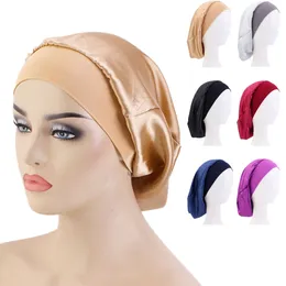 Kadınlar Uyuyan Gece Kapakları Saten Düz Renkli Streç Bonnetler Saç Bakım Şapkası Güzellik Duş Elastik Bant Türban Kemo Akssor