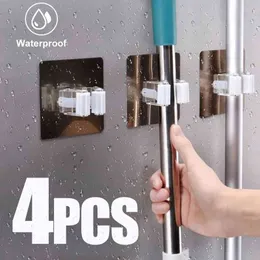 Multifunktionskrokar mopphållare väggmonterad arrangör kvast hänger kök badrum vattentät självhäftande
