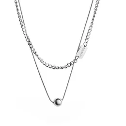 MOM Square Tag Lucky Ball Pendant Necklace Double Layer Thick Chain Choker Stainless Steel Necklaces For Men Women Fashion Jewelry Gift