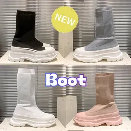 Fashion Graffiti Knit Tread Slick Boot Designer Shoes White Black Pink Silver Luxury Platform Boots Top Quality High Women Casual Sneakers Trainers US 5-10