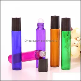 10 ml leere Rollflasche aus Glas, blau, rot, grün, bernsteinfarben, transparenter Rollbehälter, 1/3 Unze, für ätherische Öle, Aromatherapie, Pers und Lippentropfen