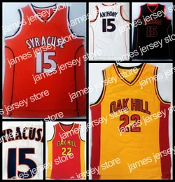 Yeni #22 Oak Hill Lisesi Jersey Carmelo Anthony #15 Syracuse College Basketbol Forması Erkek Dikişli Turuncu Beyaz Sarı