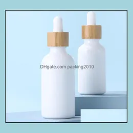 Packing Bottles Office School Business Industrial White Porcelain Glass Jars With Bamboo Lid Glass-And Droppe Dhrcn