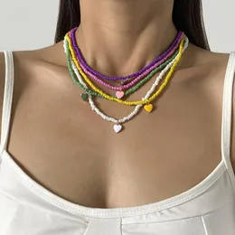 Kedjor enkla smycken för kvinnor med droppe nektarin hjärta rispärlor handgjorda geometriska staplande pärlhalsband