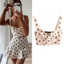 Polka dots print camis sexig v nackband korta chic toppar za kvinnor mode sommar damer blus skjortor blusas feminina 220318