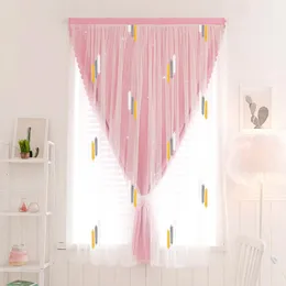 Curtain & Drapes Punch-Free Double-Layer Embroidered Hollow Out Star Shading For Living Room Bedroom Pink Blackout ClothCurtain &Curtain