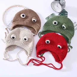 Deepom el yapımı karikatür sevimli kurbağa büyük gözler, kadınlar için şapka örgü şapkalar Kore tarzı kış beanie kadın şapkalar sevgililer günü hediyesi