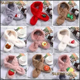 Sciarpe Avvolge Cappelli Guanti Accessori moda Simpatico capretto Sciarpa in pelliccia di coniglio finto Caldo peluche Fazzoletto da collo invernale Addensare collo con pompon