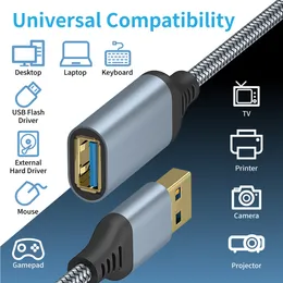 5m USB3.0 Uzatma Kabloları Adaptörleri Erkek - Kadın Veri İletimini Örgülü USB Şarj Uzatma Kablosu Oyun Konsolu Tutamısı Elektronik Ekipman