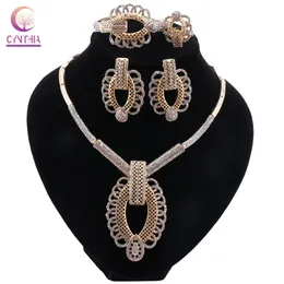 Africano Dubai Luxury Gold Color Jewelry para mulheres Nigeria Bridal Wedding Party Gift Women Colareurings Brincos