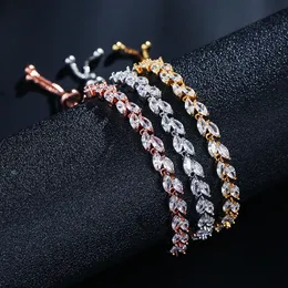 Clear CZ Crystal Leaf Charm Cubic Zirconia Adjustable Chain Bracelets For Women 18K Gold Plated Trendy Bride Jewelry