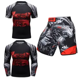 Rashguard Jiu Jitsu T Shirt MMAショーツセットMuay Thai Rash Guard GymトラックスーツBJJキックボクシングスポーツスーツMMA衣類220616