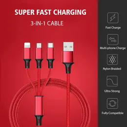 3 i 1 USB-kablar för Apple iPhone Huawei Samsung Laddning Laddare Micro US B Kabel Lämplig till Android Typ C Telefonkabel